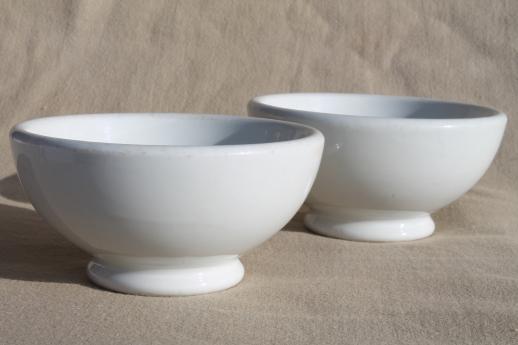 photo of vintage heavy white ironstone china bowls, footed bowls w/ cafe au lait bowl shape #2