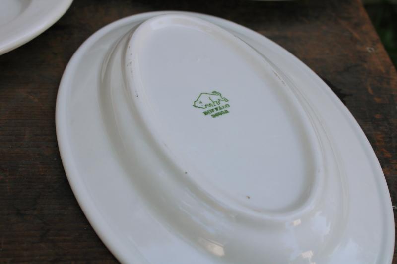 photo of vintage heavy white ironstone china platters or oval plates stack of four #2