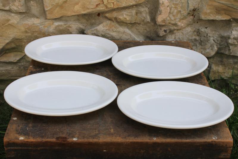 photo of vintage heavy white ironstone china platters or oval plates stack of four #4