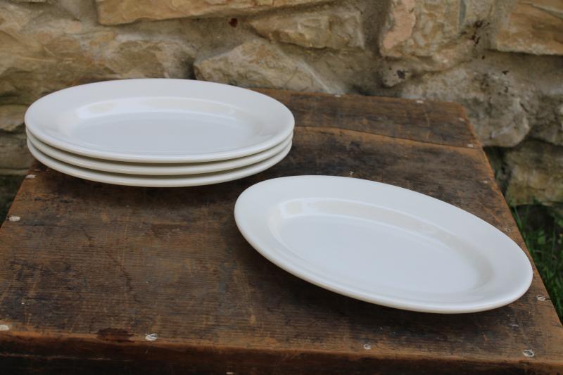 photo of vintage heavy white ironstone china platters or oval plates stack of four #5