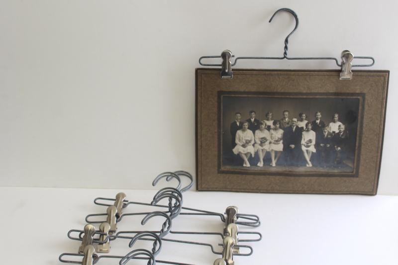 photo of vintage heavy wire hangers w/ spring clips - hang or organize art, paperwork, fabric etc. #2