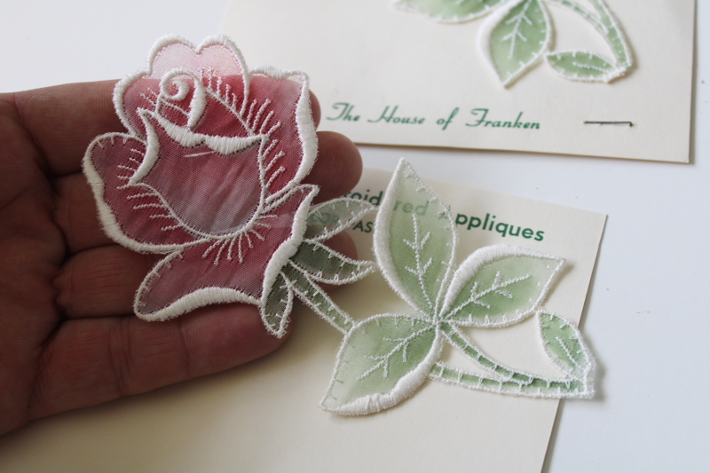 photo of vintage heirloom sewing notions, Swiss embroidery sheer cotton embroidered roses appliques  #2