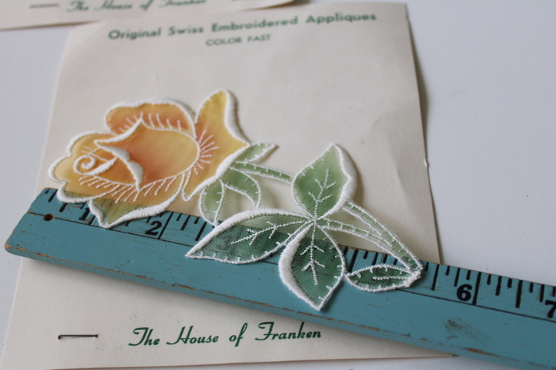 photo of vintage heirloom sewing notions, Swiss embroidery sheer cotton embroidered roses appliques  #3