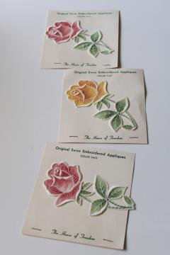 catalog photo of vintage heirloom sewing notions, Swiss embroidery sheer cotton embroidered roses appliques 