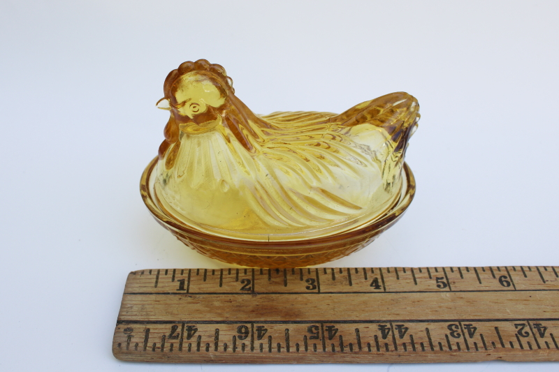 photo of vintage hen on nest amber glass mini covered dish pressed glass trinket box #1
