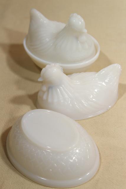 photo of vintage hen on nest covered dishes or boxes, white opalescent milk glass #7