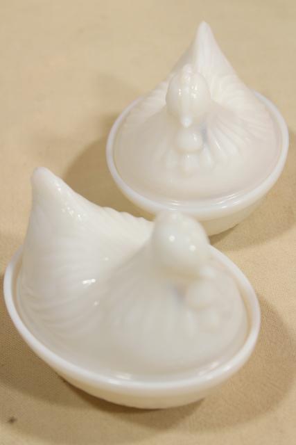 photo of vintage hen on nest covered dishes or boxes, white opalescent milk glass #8