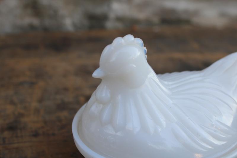 photo of vintage hen on nest, opalescent white milk glass covered dish or trinket box #2