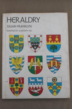 catalog photo of vintage heraldry design w/ color coat of arms illustrations shields, charges & crests