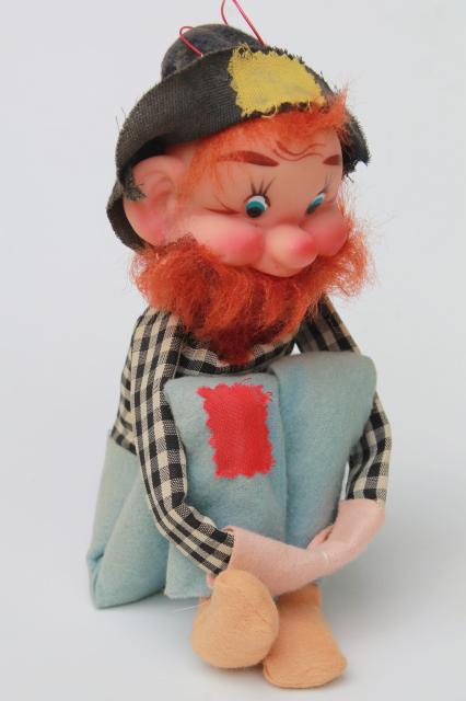 photo of vintage hillbilly mountain man redneck knee hugger doll, large felt pixie made in Japan #1