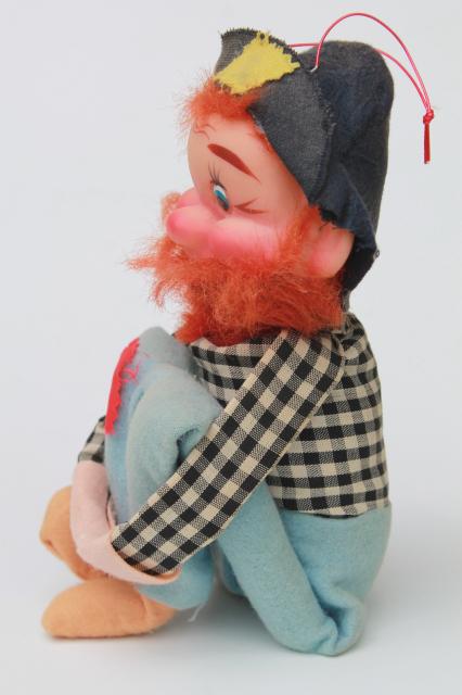 photo of vintage hillbilly mountain man redneck knee hugger doll, large felt pixie made in Japan #3