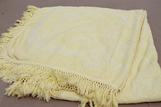 photo of vintage hobnail chenille bedspread, sun yellow cotton candlewick type spread, Bates? #6