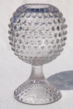 catalog photo of vintage hobnail glass ivy ball globe vase, crystal clear pressed pattern glass