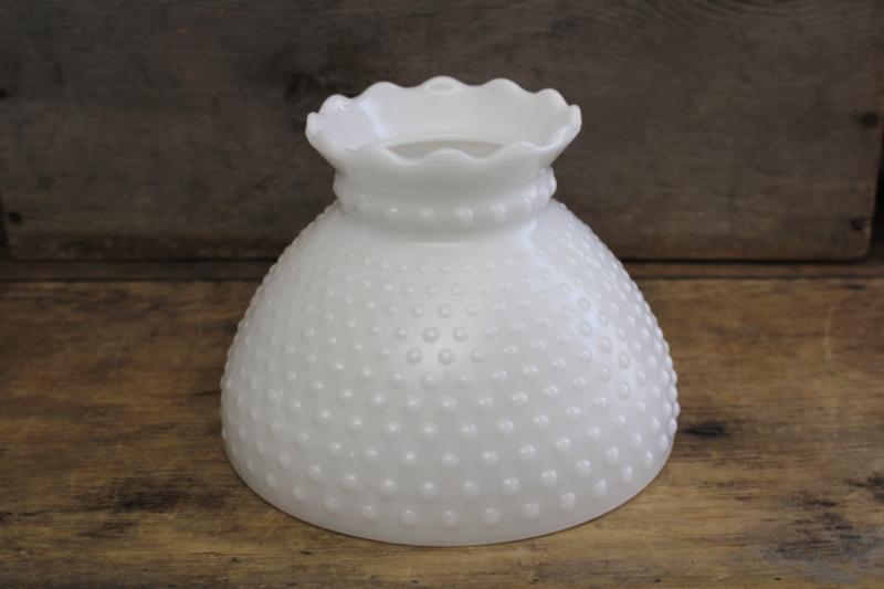 photo of vintage hobnail glass lamp shade, opal white milk glass replacement shade #1