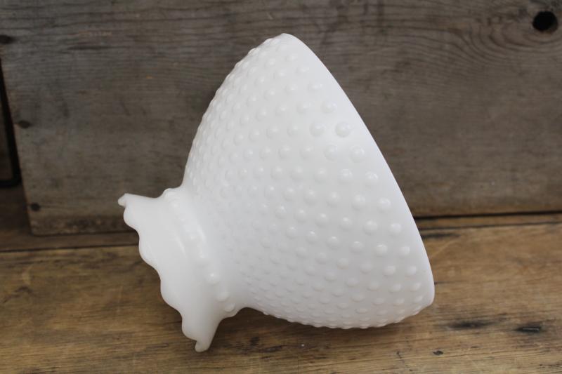 photo of vintage hobnail glass lamp shade, opal white milk glass replacement shade #4