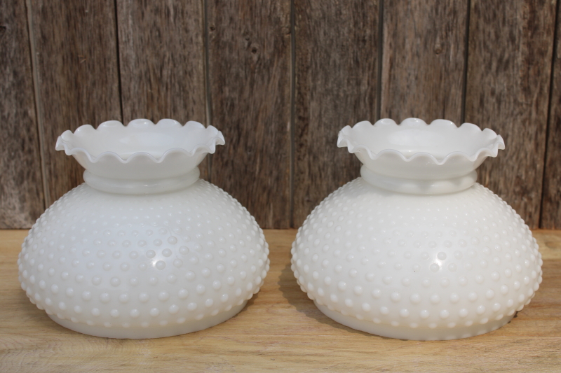 photo of vintage hobnail glass lamp shade pair opal white milk glass replacement shades #1