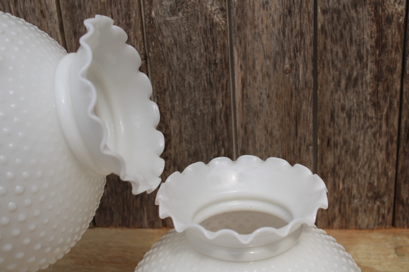 photo of vintage hobnail glass lamp shade pair opal white milk glass replacement shades #2