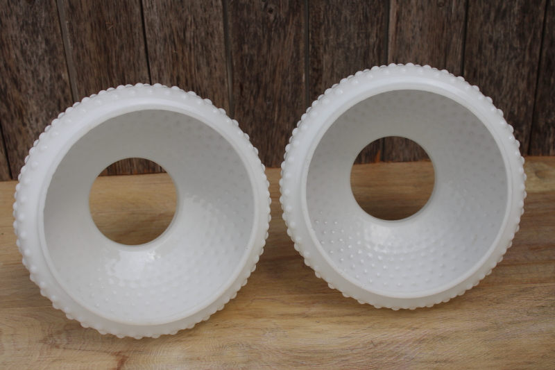 photo of vintage hobnail glass lamp shade pair opal white milk glass replacement shades #3