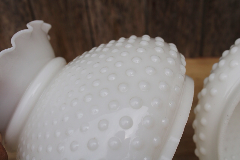 photo of vintage hobnail glass lamp shade pair opal white milk glass replacement shades #4