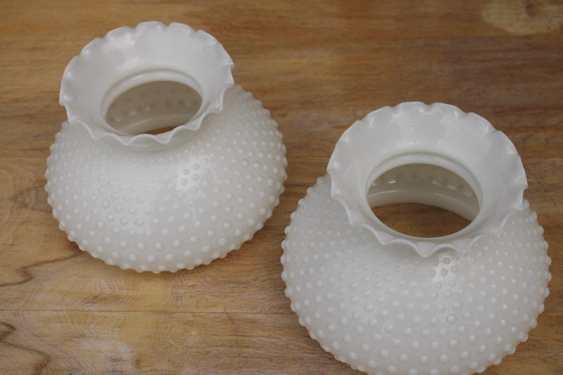 photo of vintage hobnail glass lamp shade pair opal white milk glass replacement shades #5