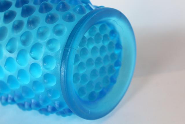 photo of vintage hobnail glass pitcher, blue mist satin frosted glass #3