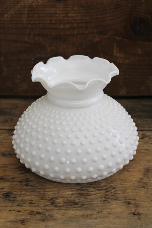 photo of vintage hobnail glass shade, white milk glass replacement shade for student lamp or light #1
