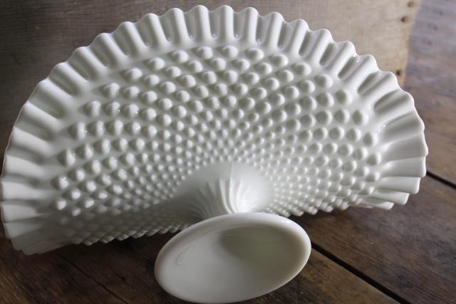 photo of vintage hobnail milk glass banana stand fruit bowl, Fenton paper label #3