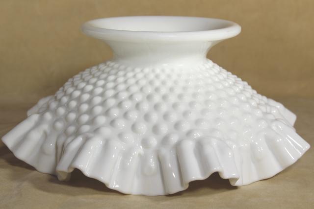 photo of vintage hobnail milk glass bowl marked Fenton, low compote dish w/ crimped ruffle edge #5