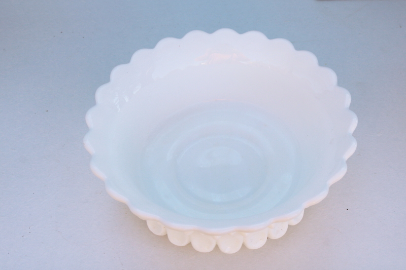 photo of vintage hobnail milk glass bowl, mid-century mod Fenton glass centerpiece #2