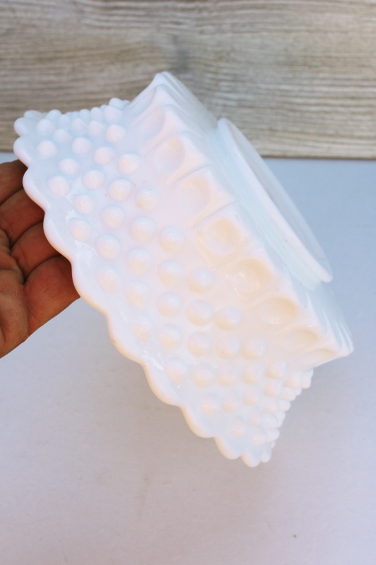 photo of vintage hobnail milk glass bowl, mid-century mod Fenton glass centerpiece #3