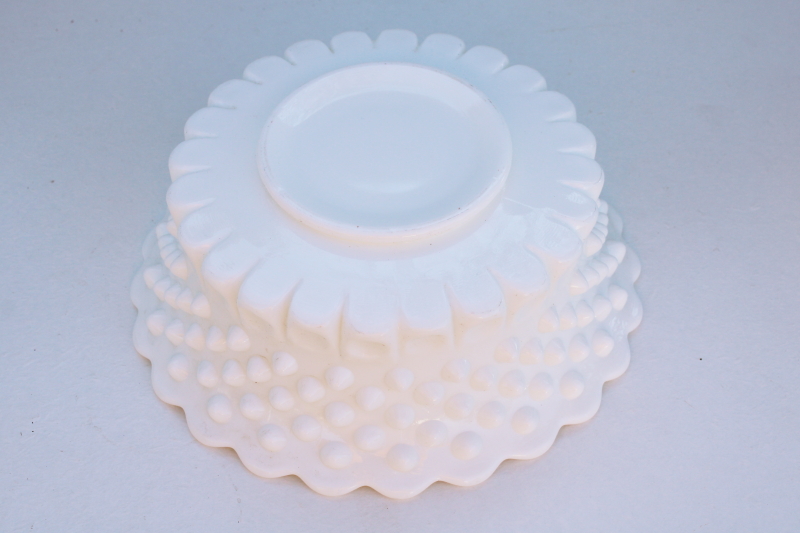 photo of vintage hobnail milk glass bowl, mid-century mod Fenton glass centerpiece #4