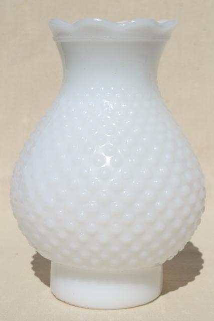 photo of vintage hobnail milk glass hurricane lampshade, chimney shade for oil lamp #1