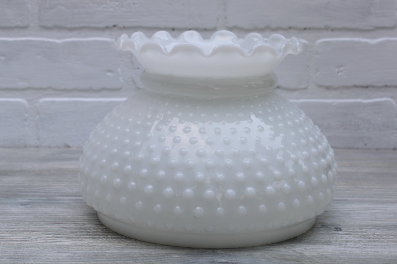 photo of vintage hobnail milk glass lamp shade, replacement lampshade for student lamp translucent white glass #1
