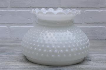 catalog photo of vintage hobnail milk glass lamp shade, replacement lampshade for student lamp translucent white glass