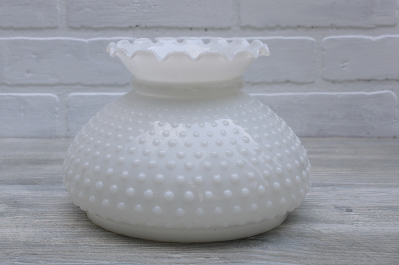 photo of vintage hobnail milk glass lamp shade, replacement lampshade for student lamp translucent white glass #1