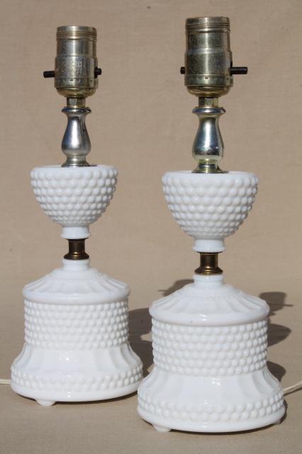 photo of vintage hobnail milk glass lamps, 1950s dresser lamp pair boudoir lamps #1