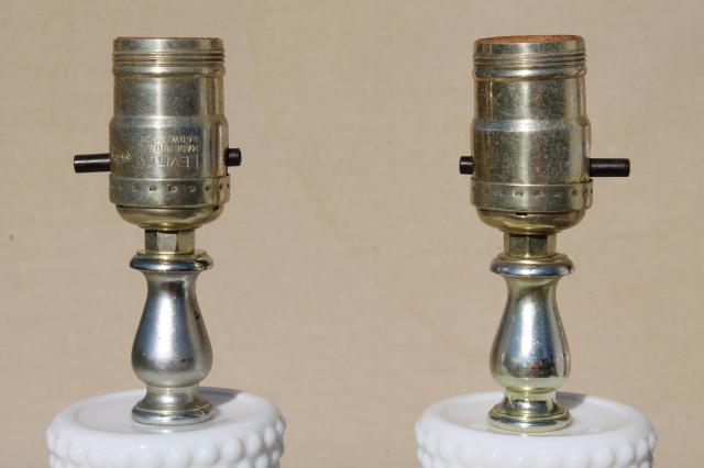 photo of vintage hobnail milk glass lamps, 1950s dresser lamp pair boudoir lamps #4