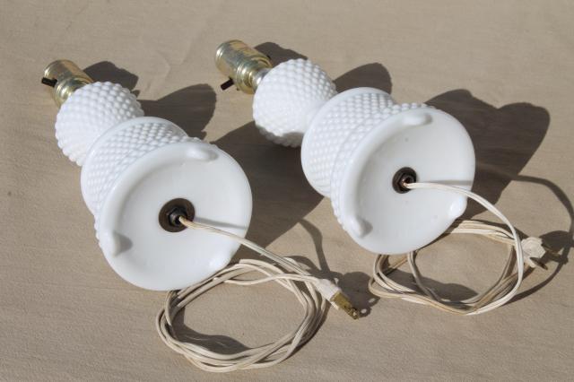 photo of vintage hobnail milk glass lamps, 1950s dresser lamp pair boudoir lamps #5