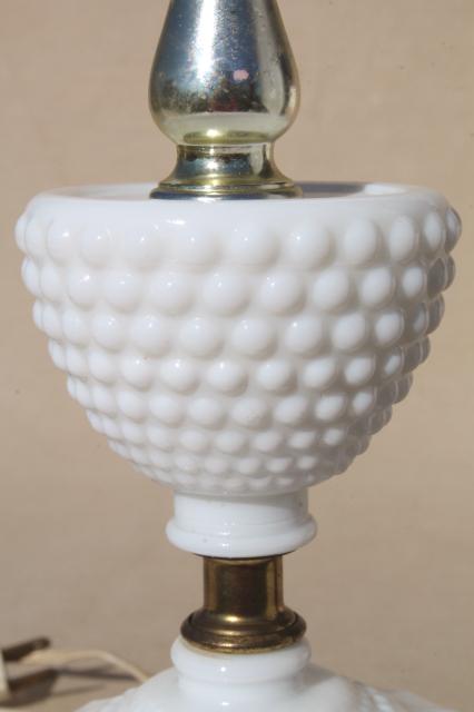 photo of vintage hobnail milk glass lamps, 1950s dresser lamp pair boudoir lamps #8