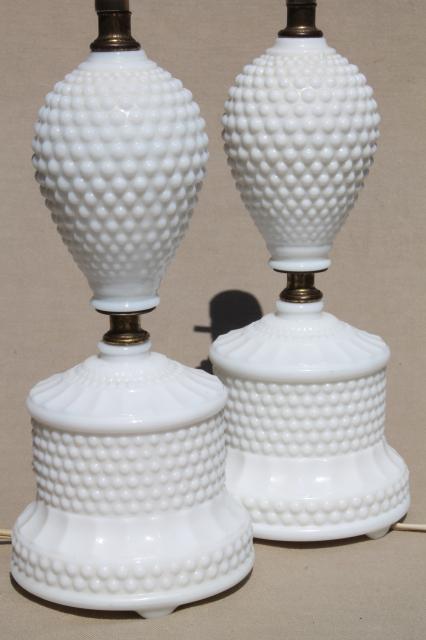 photo of vintage hobnail milk glass lamps, 1950s dresser lamp pair boudoir lamps #1