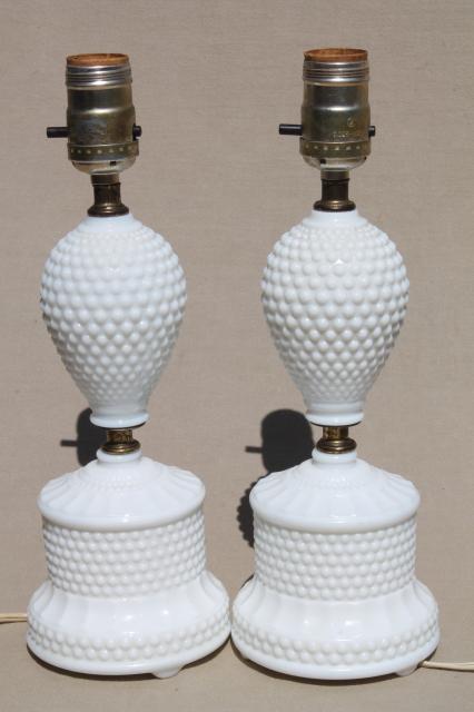 photo of vintage hobnail milk glass lamps, 1950s dresser lamp pair boudoir lamps #2