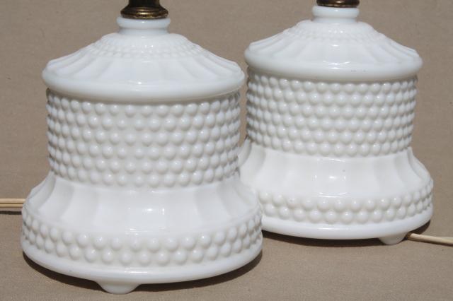 photo of vintage hobnail milk glass lamps, 1950s dresser lamp pair boudoir lamps #3