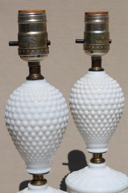 photo of vintage hobnail milk glass lamps, 1950s dresser lamp pair boudoir lamps #4