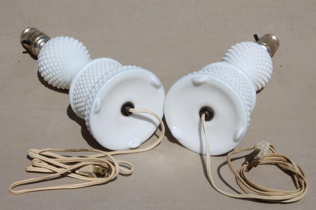 photo of vintage hobnail milk glass lamps, 1950s dresser lamp pair boudoir lamps #5