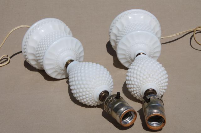 photo of vintage hobnail milk glass lamps, 1950s dresser lamp pair boudoir lamps #6