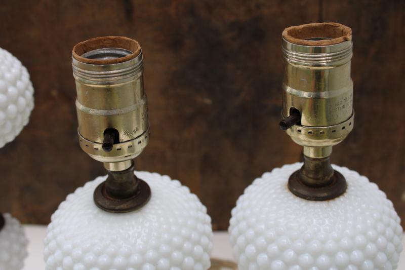 photo of vintage hobnail milk glass lamps, pair of dresser lamps & tall nightstand lamp #8