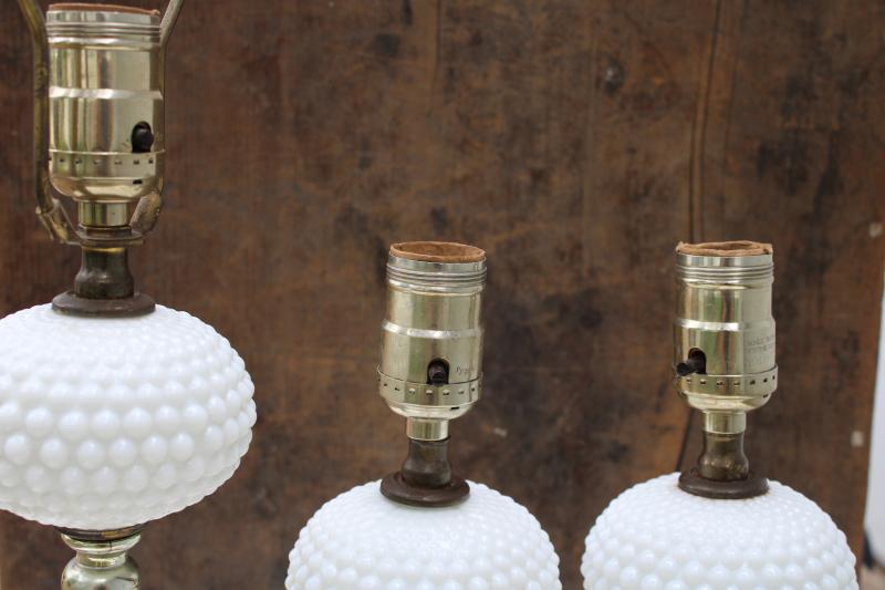 photo of vintage hobnail milk glass lamps, pair of dresser lamps & tall nightstand lamp #10