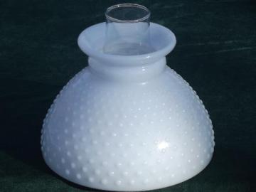 catalog photo of vintage hobnail milk glass lampshade w/ glass chimney, for student lamp