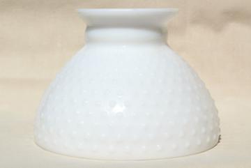 catalog photo of vintage hobnail milk glass lampshade, student lamp or hanging light shade