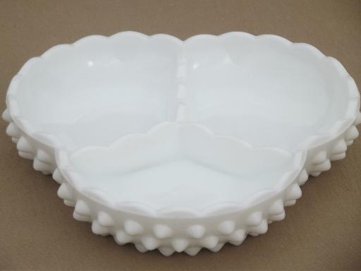 photo of vintage hobnail milk glass serving pices, condiment tray, relish plate etc.  #3